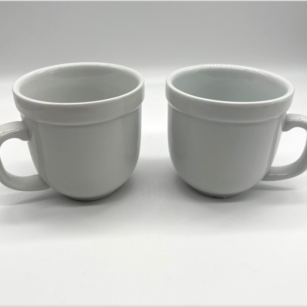 Pottery Barn Set of 2 Suppertime White Coffee Mugs Cups Wide Rim Bistro
